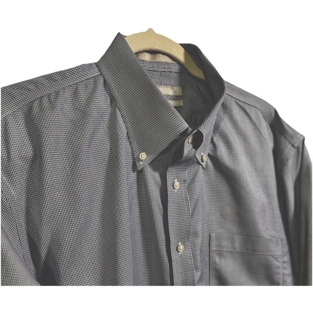 Nordstrom Mens Dress Shirt 17.5 x 33 Smartcare Cotton Blue check Classic Oxford - Picture 2 of 9